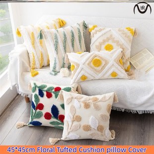 Floral Tufted Cushion Cover Multi-color Decorative Pillow