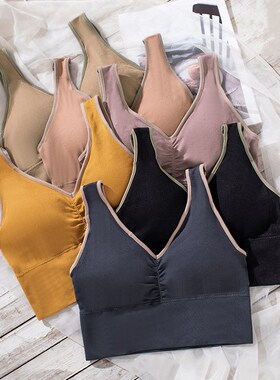 Women Sports Crop Tops Seamless Underwear Removable Padded C