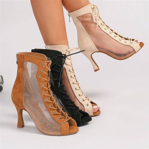 Profession Latin Dance Shoes Woman Suede Mesh Ventilation