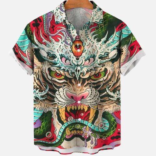 Mens Casual Social Hawaiian Shirt Floral Pattern Big Size F