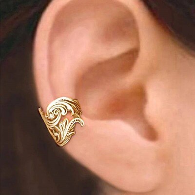 Huitan Ethnic Pattern Ear Cuff for Women Metal Silver Color/
