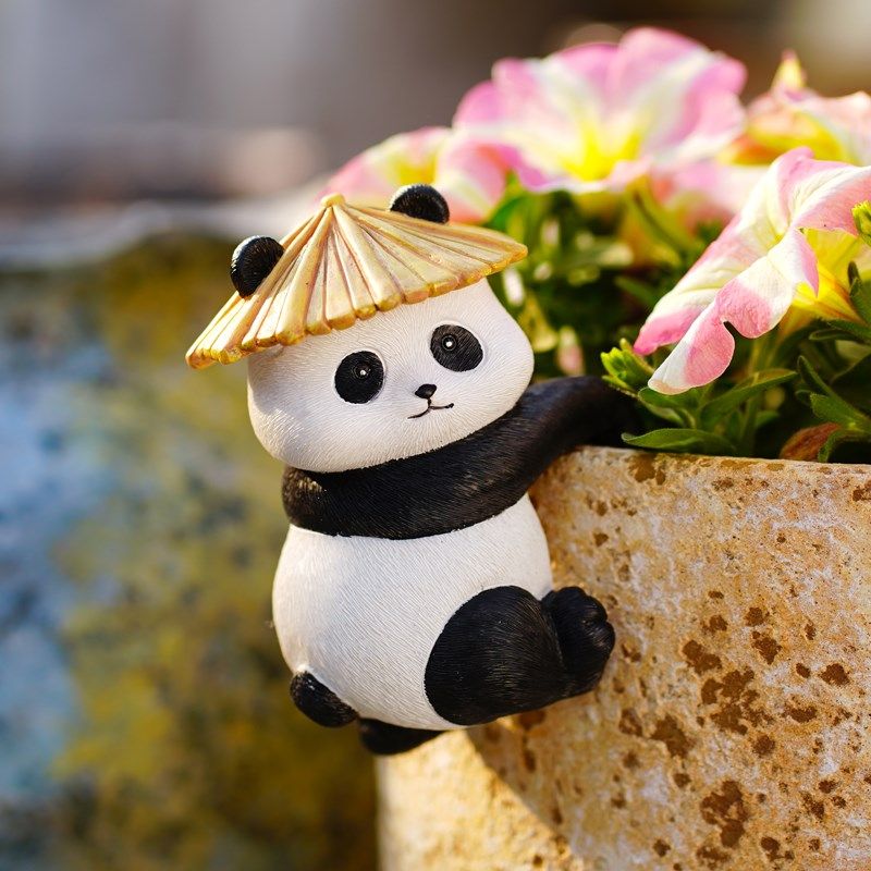 可爱熊猫花盆挂件阳台花园鱼缸挂件盆景装饰幼儿园爬缸边造景摆件,家居饰品,装饰摆件,淘宝优惠券,粉丝福利购,淘宝优惠卷