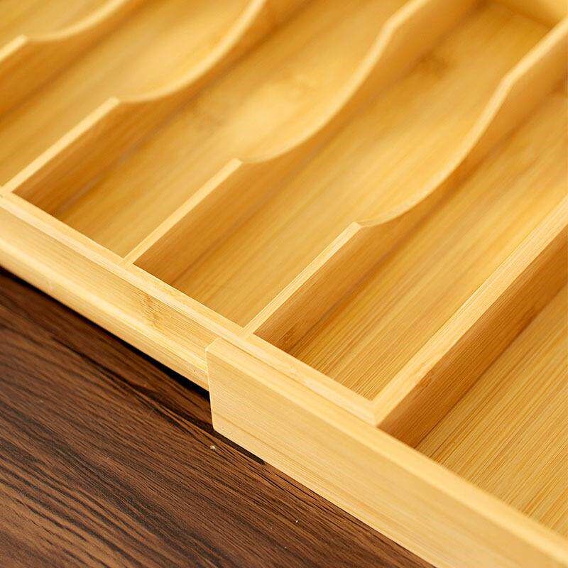 bamboo  cutlery tray adjustable drawer storage box - 实物图