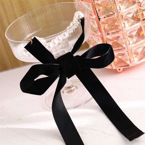 Punk Long Wide Black Velvet Ribbon Choker Bow Tie Simulated