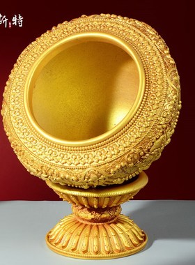 欧斯特树脂释迦牟尼钵八吉祥雕花手托钵室内家用佛钵桌面摆件