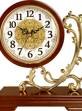 汉时欧式台钟客厅家用装饰实木座钟桌柜吧台面摆件静音时钟HD21