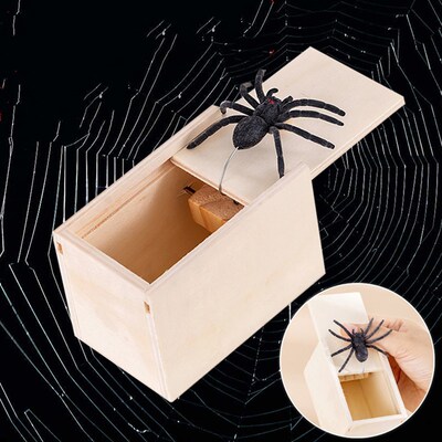2Boxs Wooden Prank Scary Spider Box Toys Halloween Party Fav