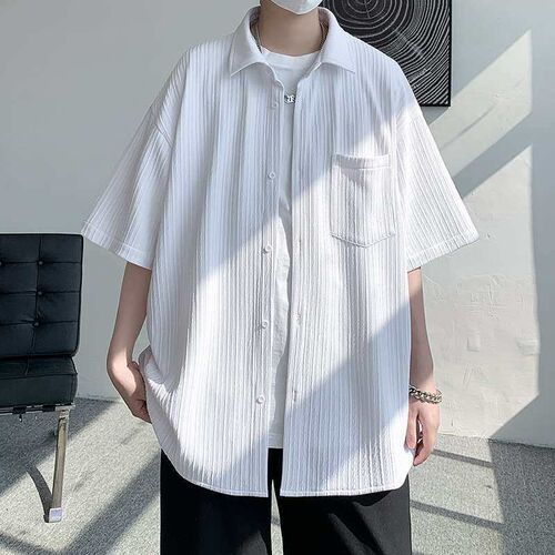 Ice Silk Short-sleeved Shirt Mens Summer Thin Loose Puffy H
