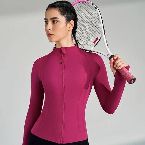 Gym Womens Full Zip Yoga Top With Thumbholes Fitness Runnin