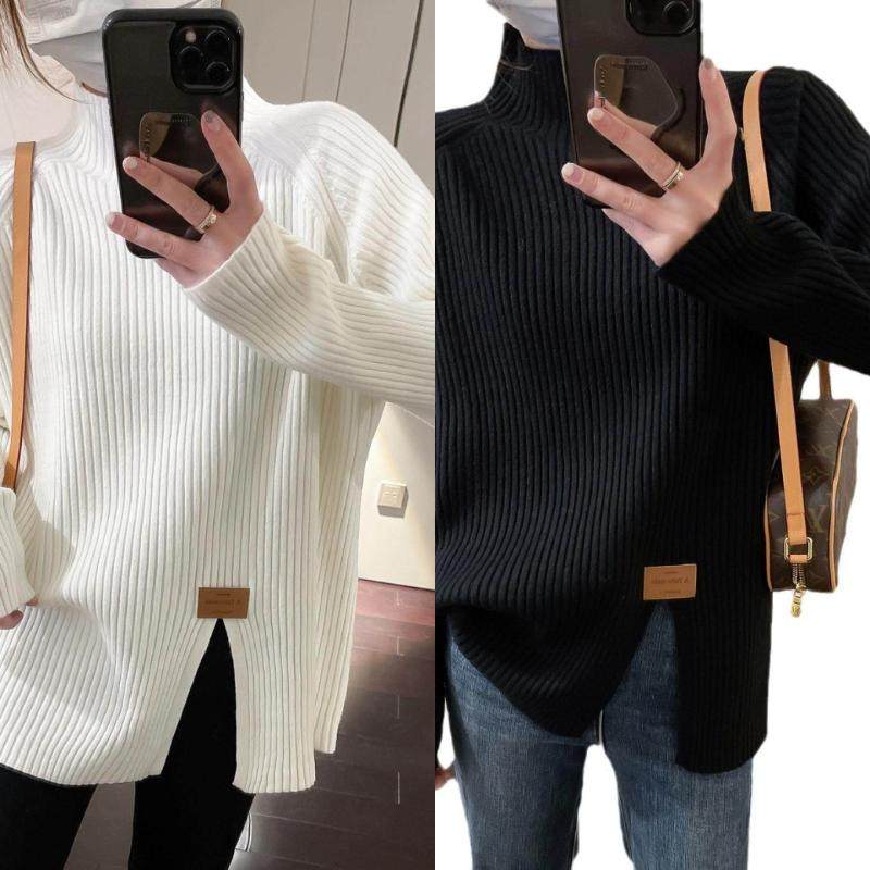 黑色软糯半高领毛衣针织衫女秋冬季加厚内搭百搭不规则开叉打底衫,女装/女士精品,毛针织衫,淘宝优惠券,粉丝福利购,淘宝优惠卷