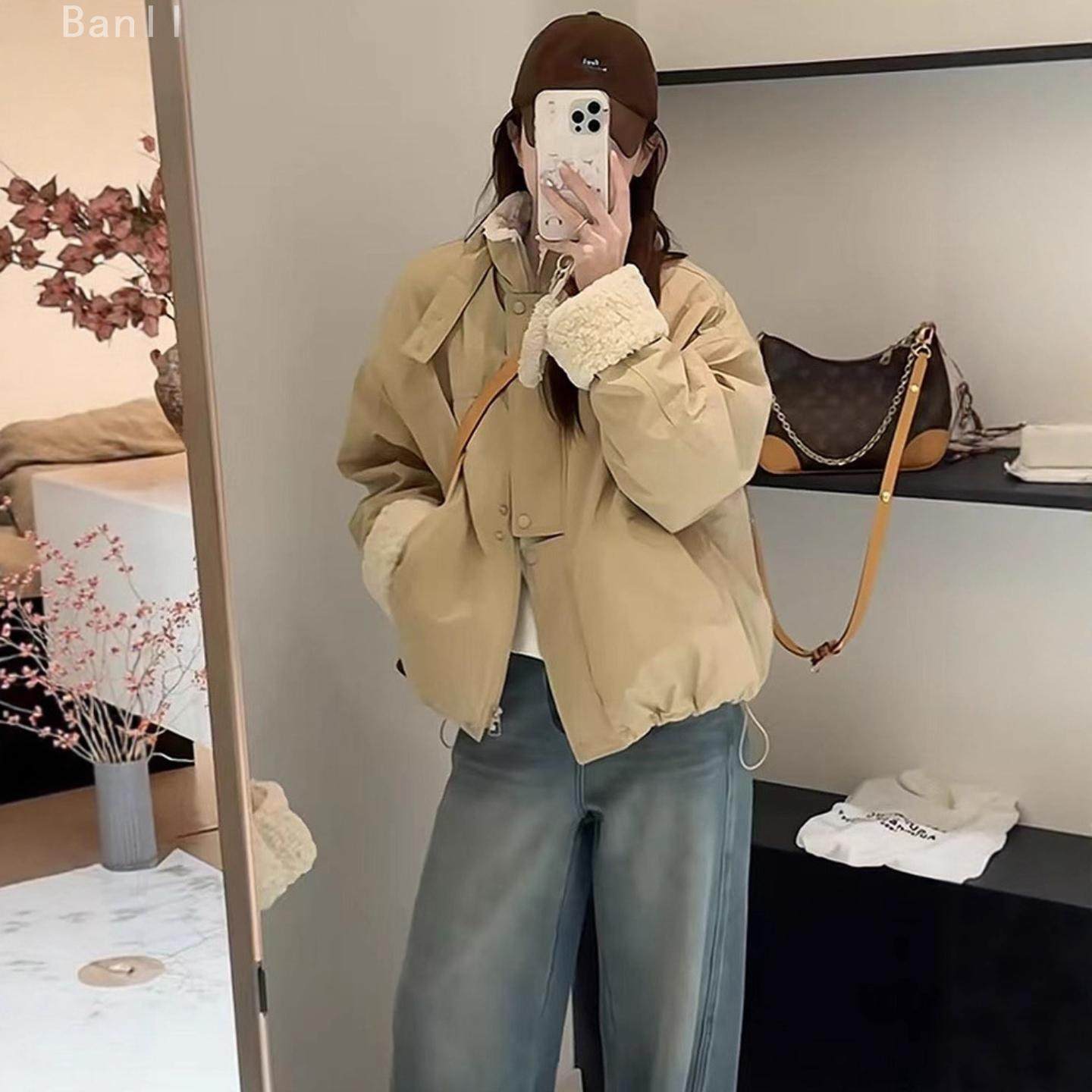 韩版羊羔毛领服女2025冬季新款加厚保暖宽松百搭不规则短外套,女装/女士精品,短外套,淘宝优惠券,粉丝福利购,淘宝优惠卷