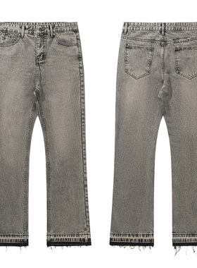 R男装美式复古烟灰色流苏507水泥灰长裤潮流设计leanfi