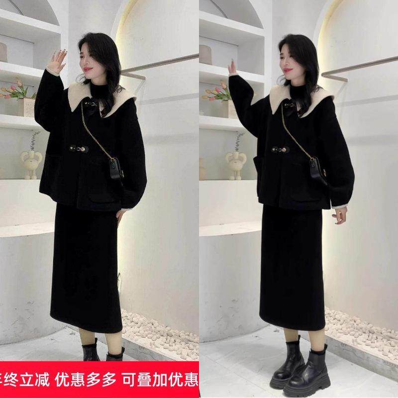撞色娃娃领小个子毛呢外套女2025秋季设计感皮扣子宽松显瘦大衣,女装/女士精品,毛呢外套,淘宝优惠券,粉丝福利购,淘宝优惠卷