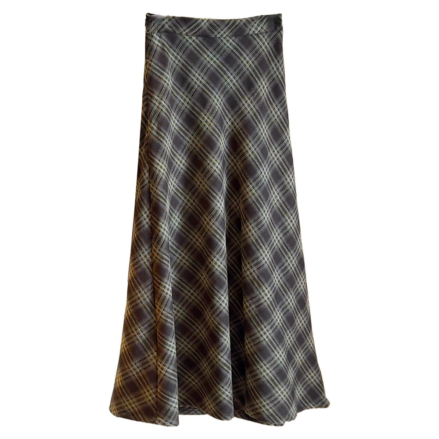 2025秋新款复古高腰格子中长款