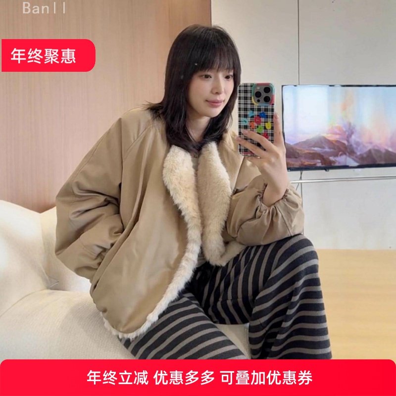 双面穿人造小湖羊欧貂绒毛毛短外套女2025秋冬新款宽松灯笼袖上衣,女装/女士精品,短外套,淘宝优惠券,粉丝福利购,淘宝优惠卷