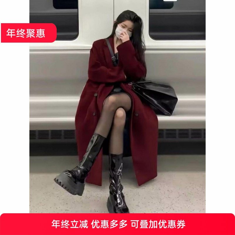 小个子呢子大衣复古大红上衣女中长款2025秋冬装新款韩版毛呢外套,女装/女士精品,大码呢大衣,淘宝优惠券,粉丝福利购,淘宝优惠卷