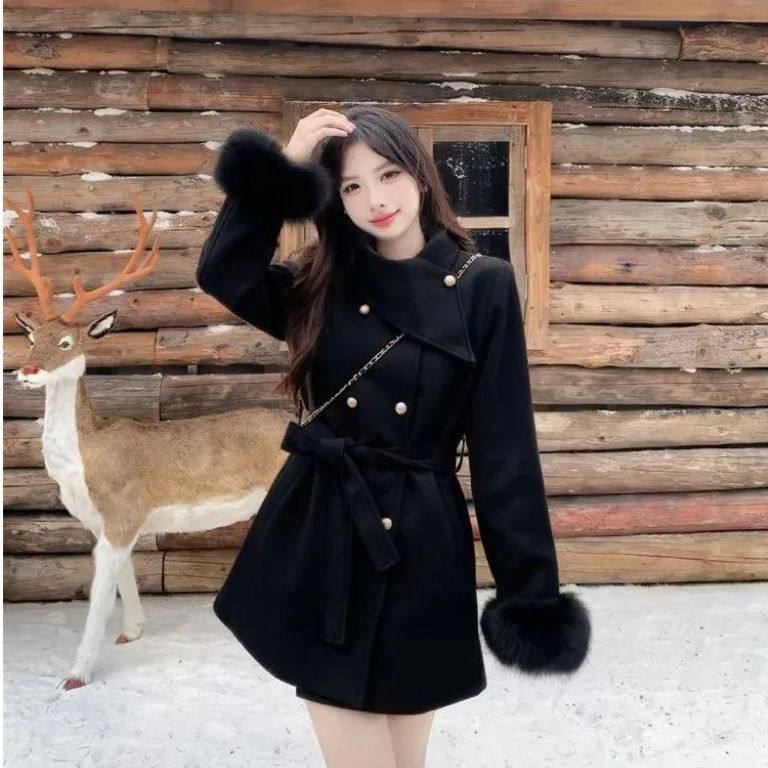 韩系富家千金毛呢外套女冬季新款短款设计感毛毛袖呢子大衣潮流,女装/女士精品,毛呢外套,淘宝优惠券,粉丝福利购,淘宝优惠卷