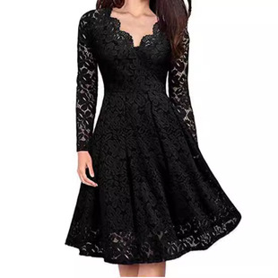 裙子蕾丝连衣裙长袖 秋冬装 内搭打底显瘦气质裙子潮 女装 2023圣诞款