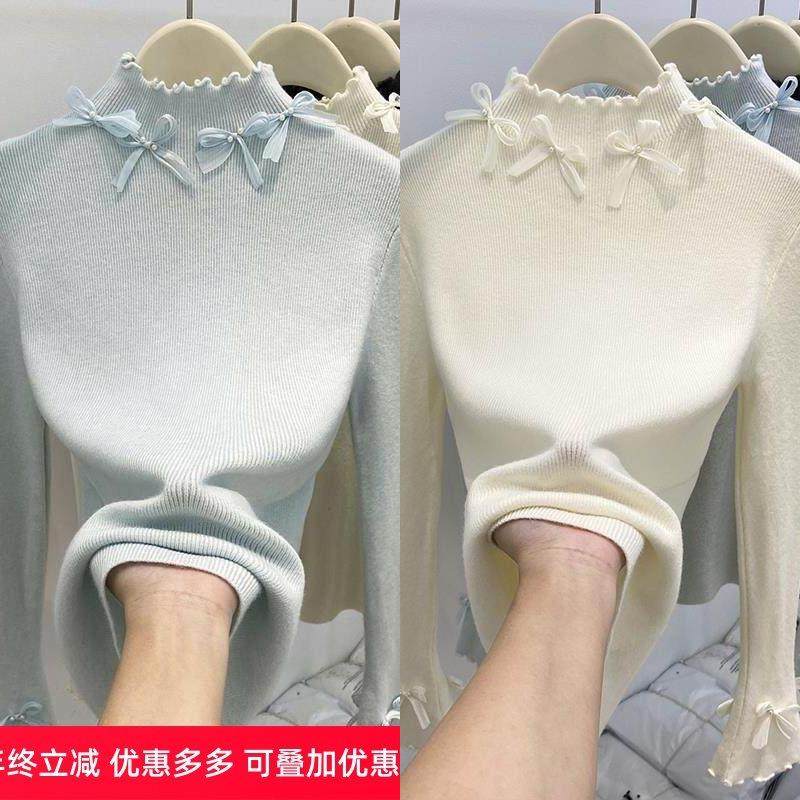 法式半高领木耳边蝴蝶结针织毛衣女冬季新款温柔气质修身打底上衣,女装/女士精品,毛针织衫,淘宝优惠券,粉丝福利购,淘宝优惠卷