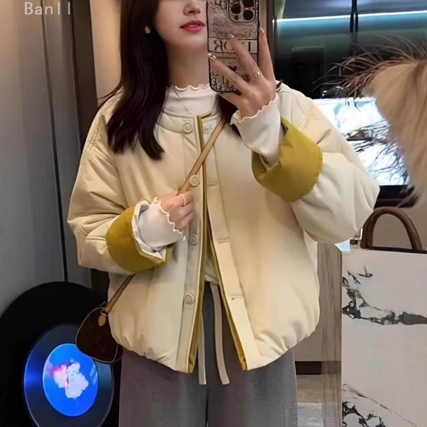 2025冬季新款宽松显瘦拼色棉服外套女单排扣休闲撞色短款棉衣外套,女装/女士精品,大码棉服,淘宝优惠券,粉丝福利购,淘宝优惠卷