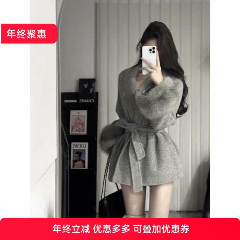 狐狸毛小个子短款气质名媛高级百搭篷大衣女系带羊毛呢外套,女装/女士精品,毛呢外套,淘宝优惠券,粉丝福利购,淘宝优惠卷