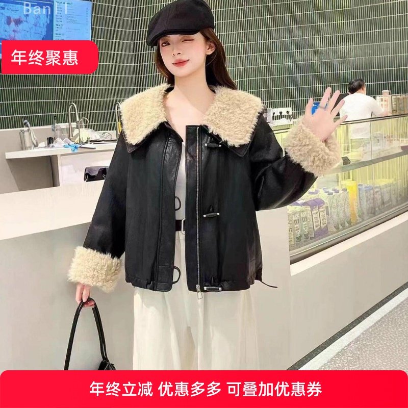 复古娃娃领软皮加棉加厚短外套2025冬季新款时尚小个子大毛领上衣,女装/女士精品,短外套,淘宝优惠券,粉丝福利购,淘宝优惠卷
