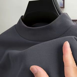 恤中领套头卫衣秋冬季 德绒内搭长袖 双面绒 男士 半高领磨毛打底衫