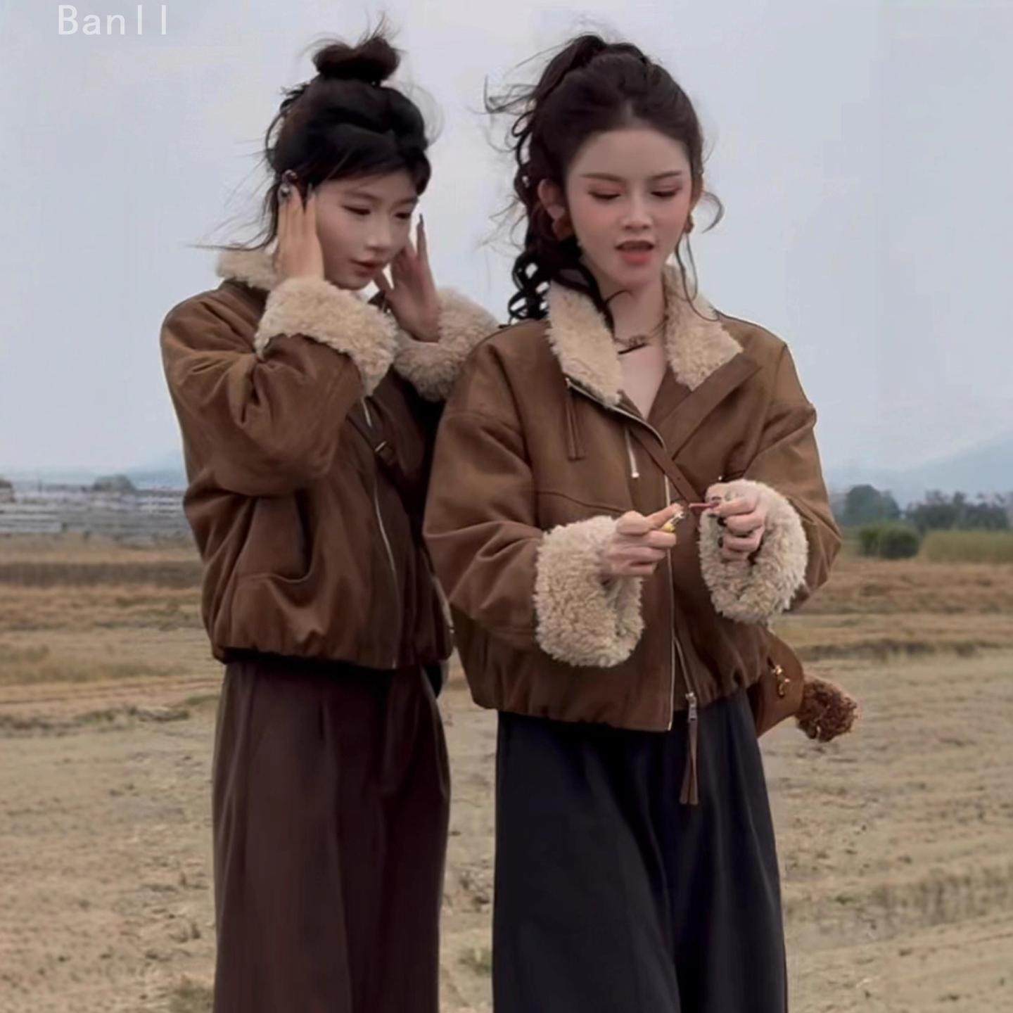 2025新羊羔毛短外套女减龄显瘦小个子翻领鹿皮绒外套秋冬保暖夹克,女装/女士精品,短外套,淘宝优惠券,粉丝福利购,淘宝优惠卷