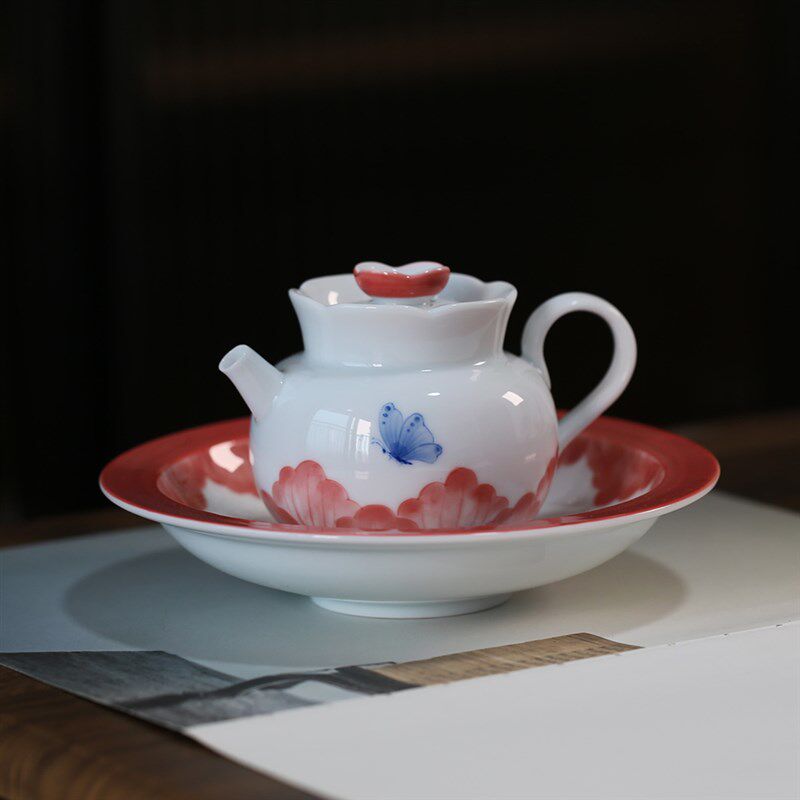 夏禾茶具花型创意茶壶高端白瓷女士精致泡茶壶釉下彩纯手绘单茶壶