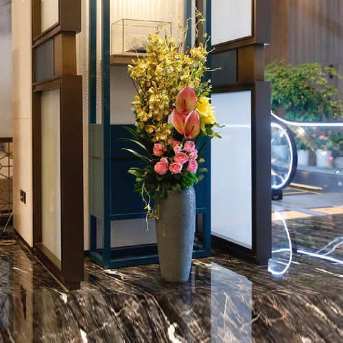 仿真花落地商场大花瓶插花套装饰花高档旋转门花艺假花大型摆件