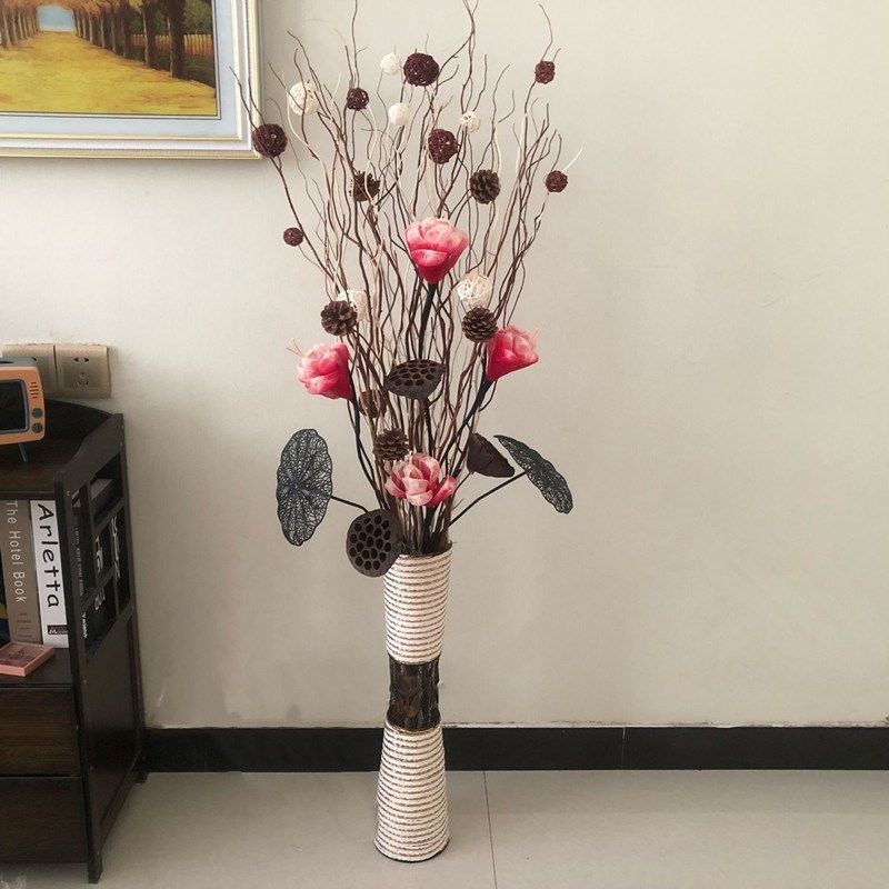 干花枝天然莲蓬龙曲柳树枝装饰客厅落地玄关隔断橱窗插花干枝摆件