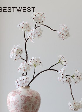 高品质白色梨花仿真花客厅假花装饰品摆件高档禅风花艺样板间摆设