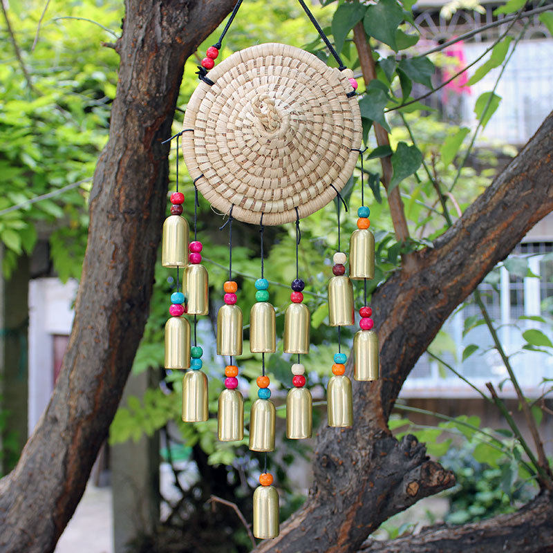 手工风铃草帽铜铃挂件防盗铃可做墙饰壁挂民族特色餐厅茶艺馆装饰
