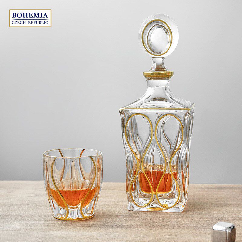 BOHEMIA 捷克进口 水晶玻璃威士忌酒杯酒樽海洋手工描金烈酒酒具