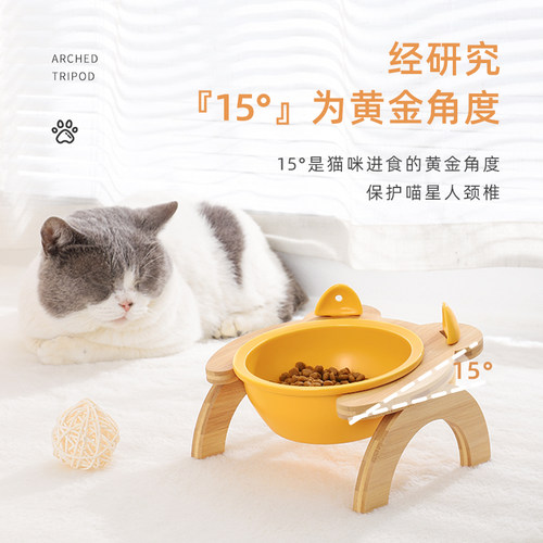 猫碗狗碗保护颈椎倾斜陶瓷猫盆防打翻狗盆高脚双碗宠物餐桌食具