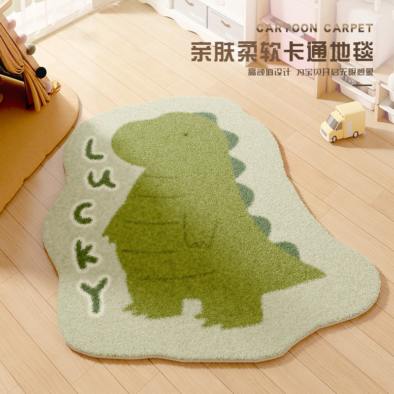 卡通儿童房小地毯圆形加厚阅读区毛绒垫子可擦洗爬爬垫卧室地垫