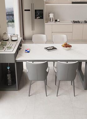 灰色岛台桌泡茶体多CZU功能岩板伸缩餐小户一家型用轻奢现代简约