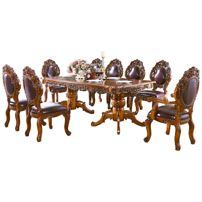 粤港家具 欧式餐桌全实木雕花大户型高档长方形饭桌家具 客厅方桌