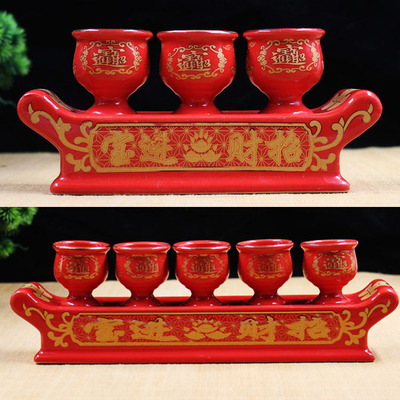 佛台供酒杯 陶瓷描金杯招财三供杯 佛堂供奉三连杯佛堂仙堂敬酒杯
