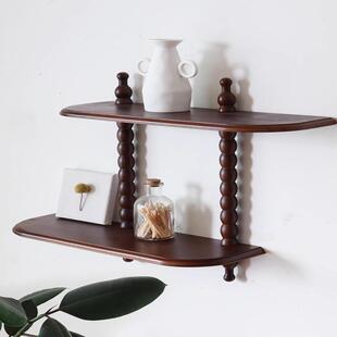 法式中古风创意墙上免打孔置物架实木壁挂玄关覆古高级感收纳隔板