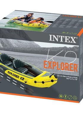 INTEX68307充气皮划艇橡胶漂流船 皮划桨 气泵新款双人冲锋舟环保