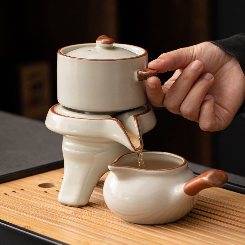鑫裕源懒人石磨自动泡茶器旋转出水家用中式泡茶壶茶杯单个泡茶器