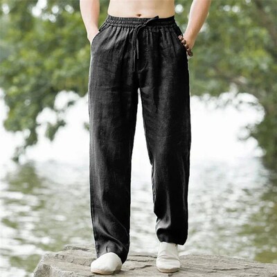 Mens Beach Pants Joggers  Sreetwear Cotton Linen Sweatpants
