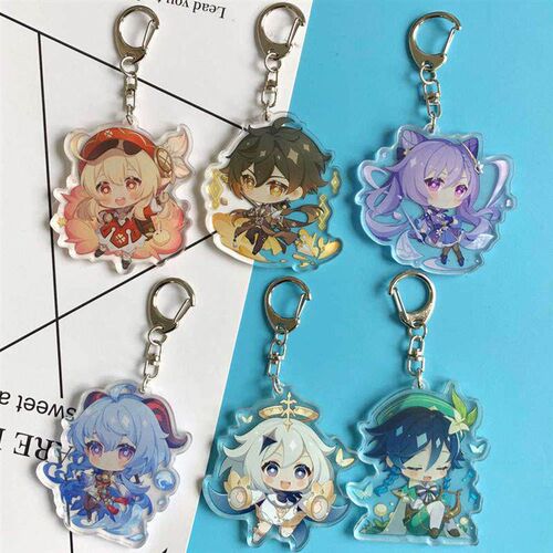 Genshin Impact Zhongli Diluc Keychain Cosplay Cute Game Char