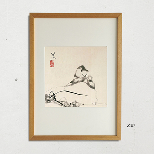 桔子格调八大山人朱耷猫鱼图中式动物装饰画客厅玄关茶室书房挂画