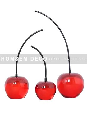 售楼处样板间客厅茶几仿真红色樱桃摆件电视柜博古架酒柜软装饰品