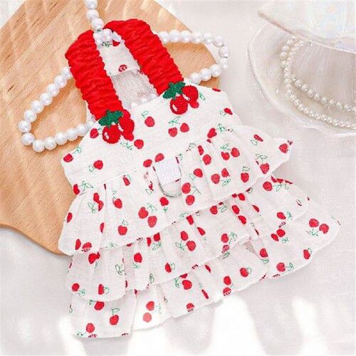 New Cherry Pattern Dog Princess Dress with Buckle White Red