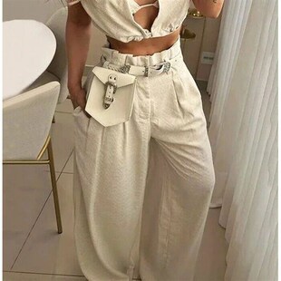 Solid Sleeveless Piece Neck Lapel 2024 Set Pants Two Women