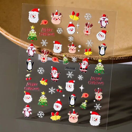 Christmas 5D Embossed Snowman Snowflakes Nail Art Stickers 8