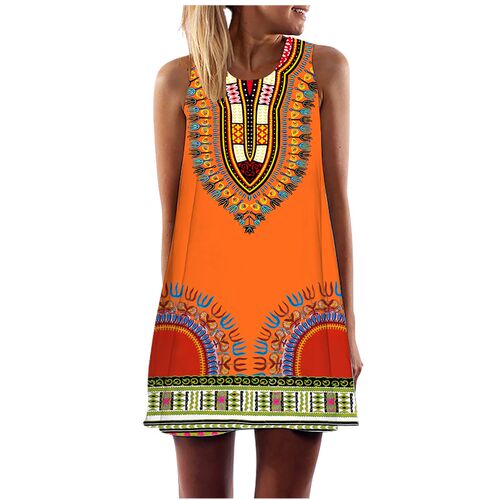 Summer Retro Vest Dress for Women African Style Print